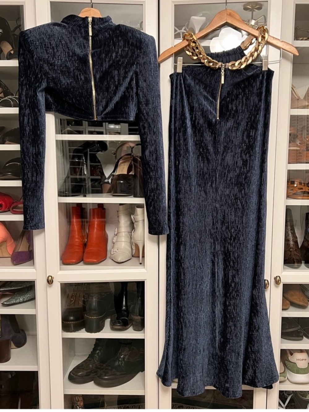 Bronx and Banco Cleopatra Two Piece Navy Velvet Set - Picture 6 of 11